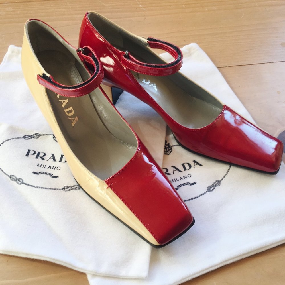 Prada Calzature Taffetas Bicolor - Talco + Rosso Shoes Size 39